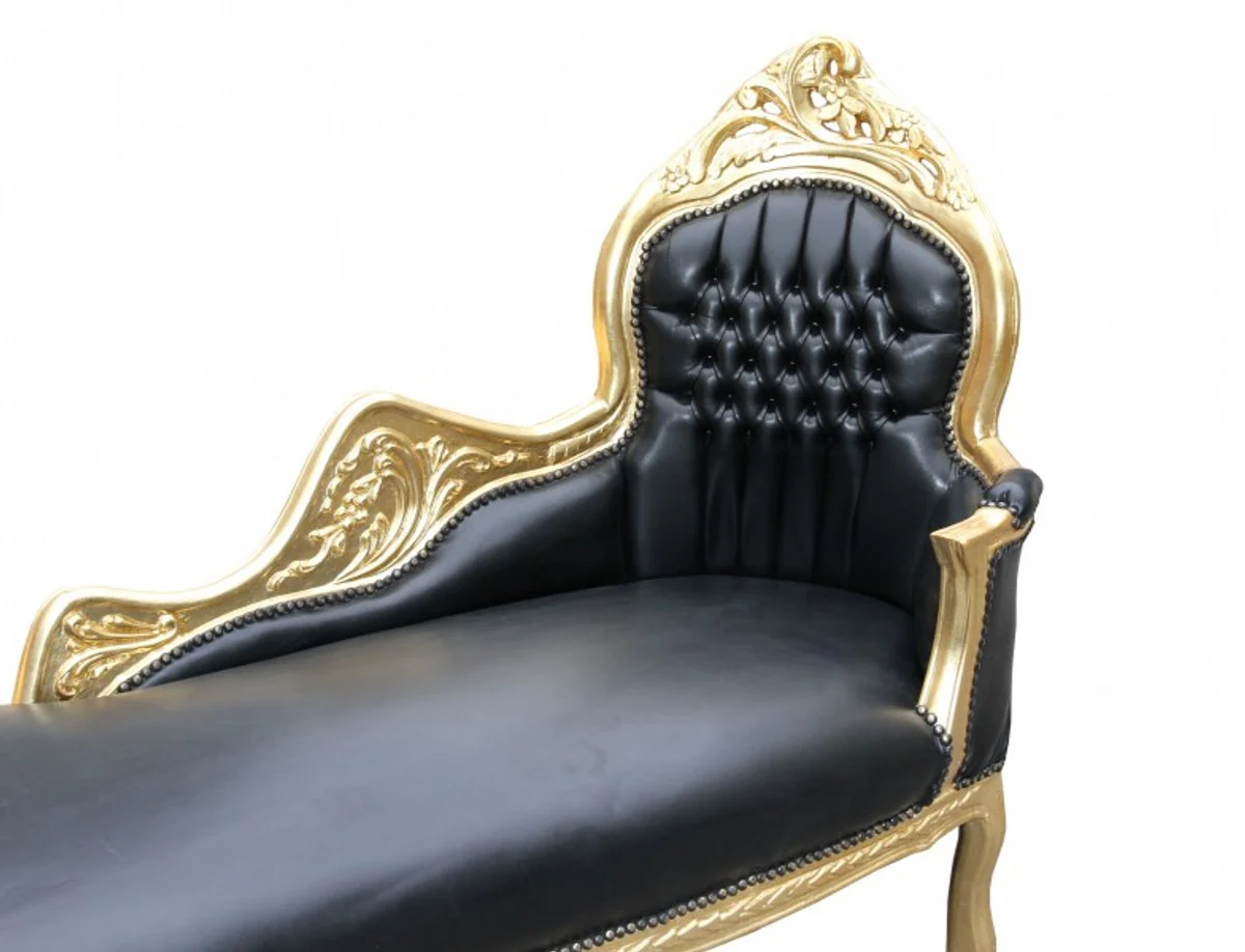 Baroque Chaise Longue Mod2 Black/Gold Leather Look - Baroque Furniture