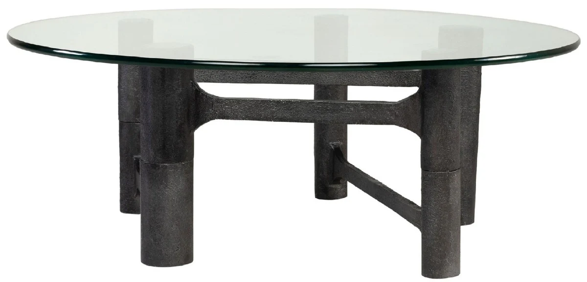 Luxury coffee table antique black Ø 110 x H. 40.5 cm - Round aluminum living room table with glass top - Living room furniture - Luxury furniture - Luxury furnishings