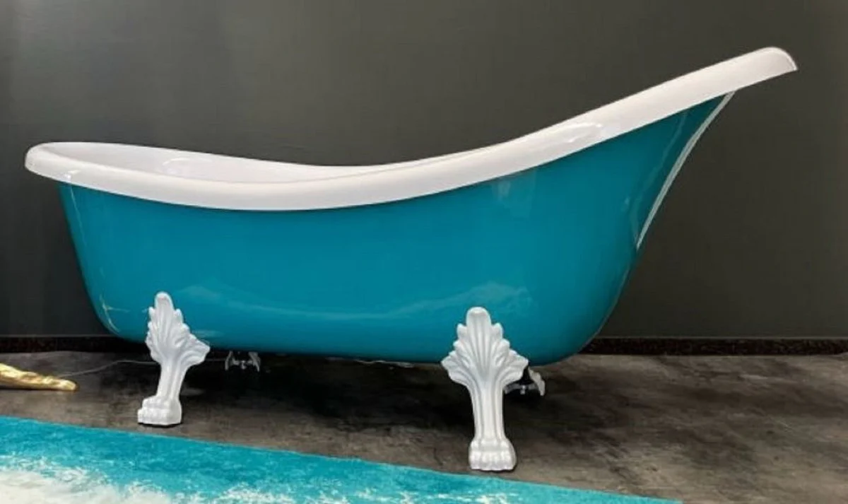 Luxury Art Nouveau bathtub turquoise / white 174 x 83 x H. 81 cm - Freestanding retro bathtub with lion feet - Retro bathroom furniture