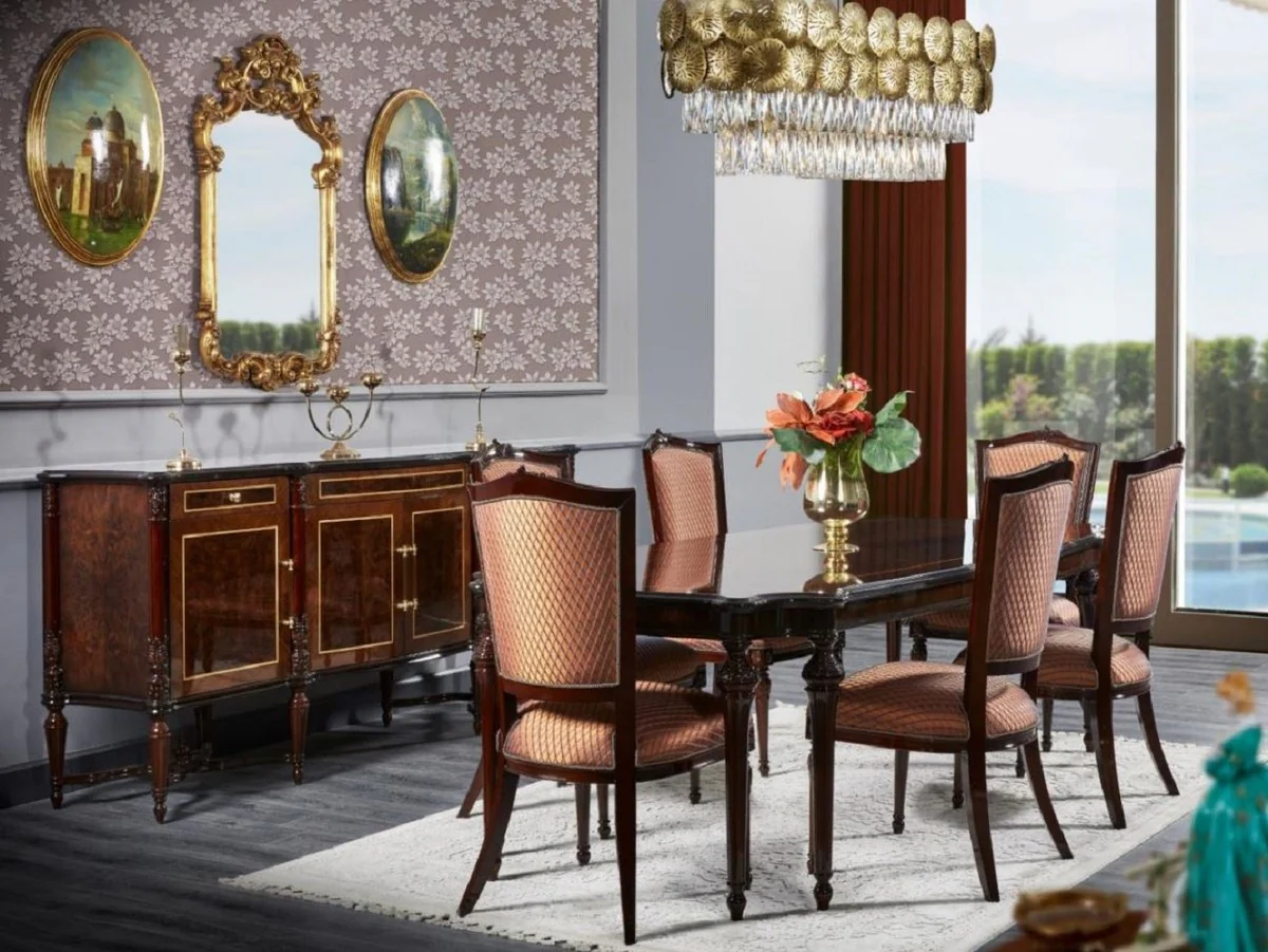 Luxury Baroque Dining Room Chair Set of 6 Orange / Dark Brown - Magnificent Dining Room Chairs in Baroque Style - Baroque Dining Room Furniture - Luxury Dining Room Furniture in Baroque Style
