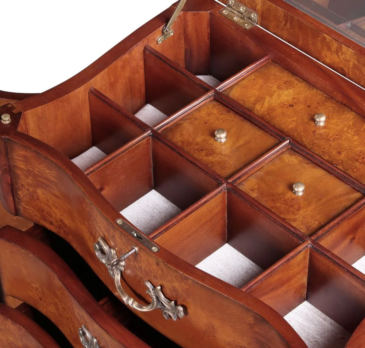 Luxury baroque jewelry chest of drawers light brown / brown / silver 56 x 36 x H. 128 cm - Noble solid wood chest of drawers with mirror - Baroque style jewelry cabinet - Baroque furniture