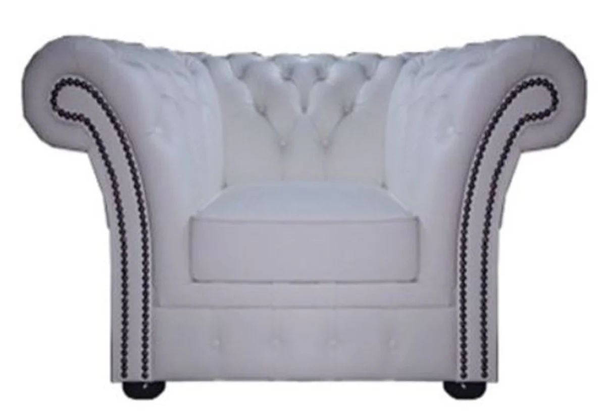 Chesterfield genuine leather armchair white 110 x 90 x H. 80 cm - luxury collection