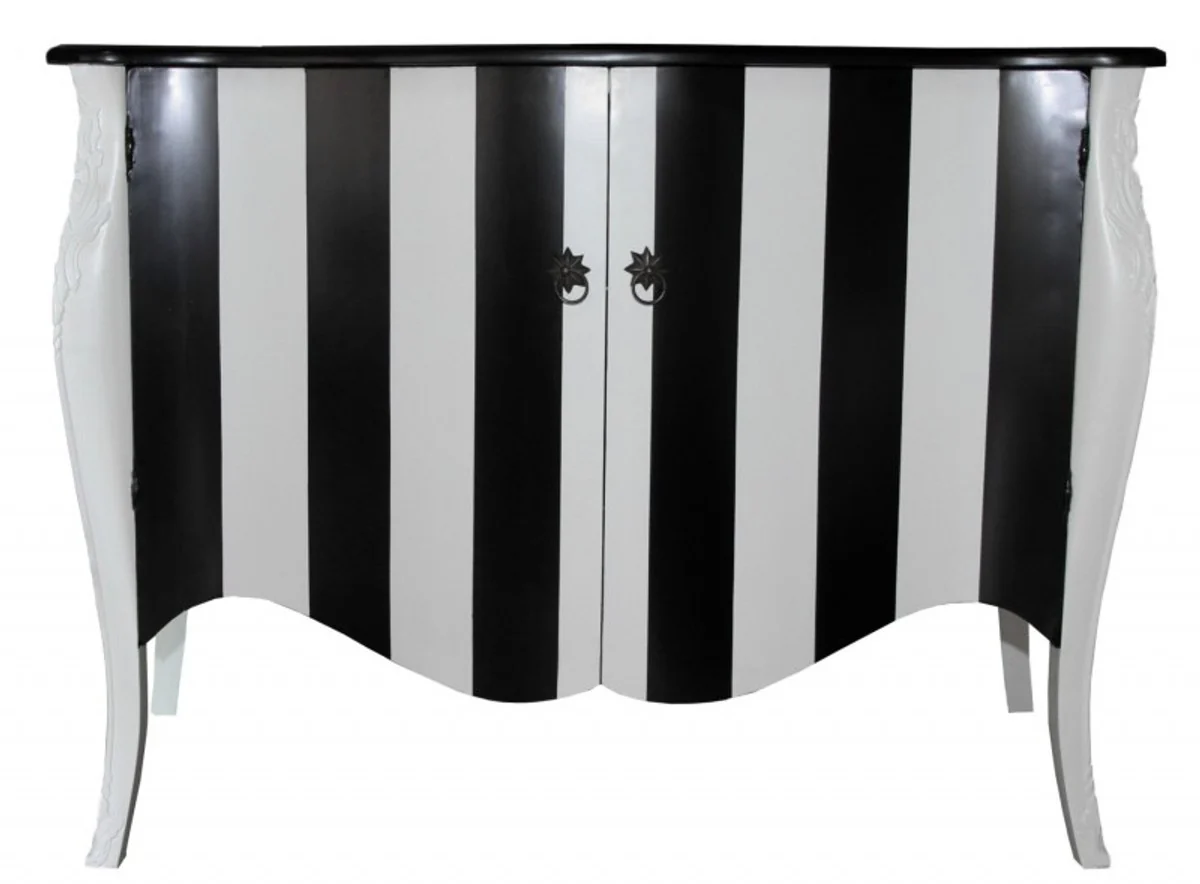 Baroque chest of drawers black/white stripes 120cm Mod - antique style furniture