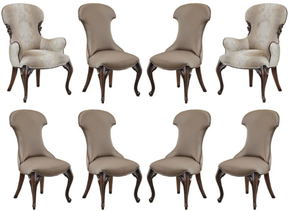 Luxury Baroque Dining Room Chair Set of 8 Multicolored / Gray / Dark Brown - Magnificent Dining Room Chairs in Baroque Style - Baroque Dining Room Furniture - Luxury Dining Room Furniture in Baroque Style