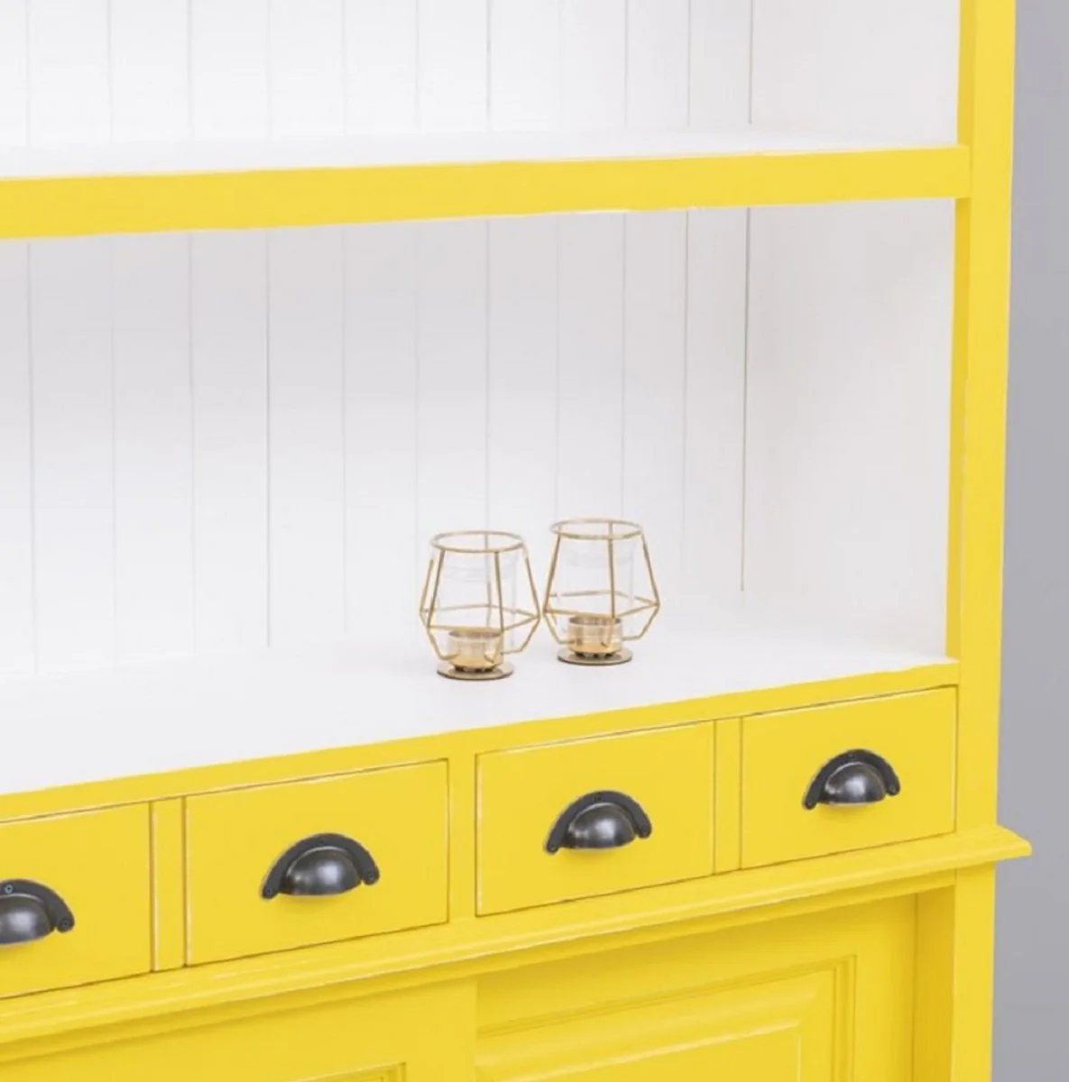 Country house style solid wood bar cabinet yellow / white 151 x 36 x H. 210 cm - Solid wood wine cabinet in country house style - Solid wood bar furniture - Country house style bar furniture