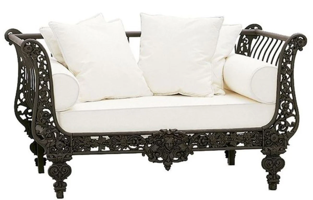 Luxury baroque sofa dark brown / white 137 x 87 x H. 77 cm - hand-forged wrought iron sofa with cushions - living room sofa - garden sofa - patio sofa - baroque furniture
