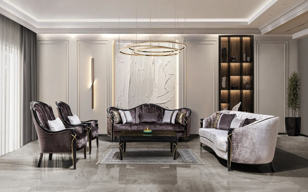 Luxury Baroque Living Room Sofa Silver / Black / Gold 245 cm