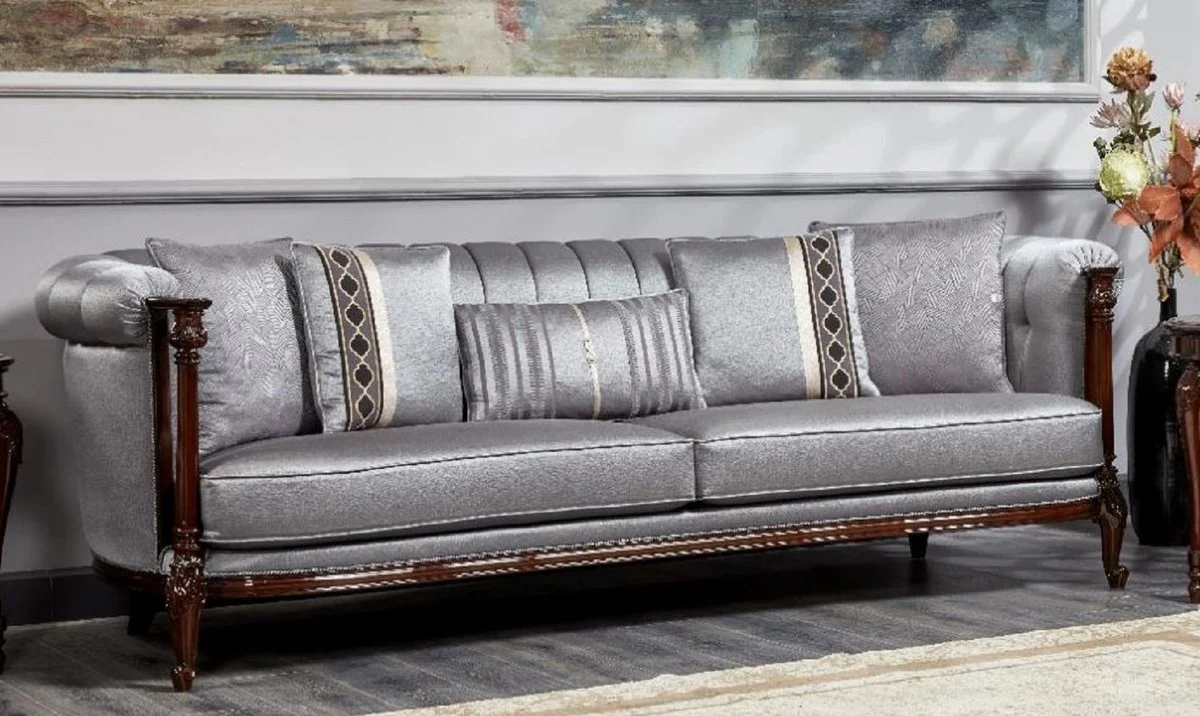 Luxury Baroque Sofa Silver / Dark Brown - Magnificent Living Room Sofa - Baroque Style Living Room Furniture - Luxury Furniture in Baroque Style - Baroque Furnishings - Noble & Magnificent