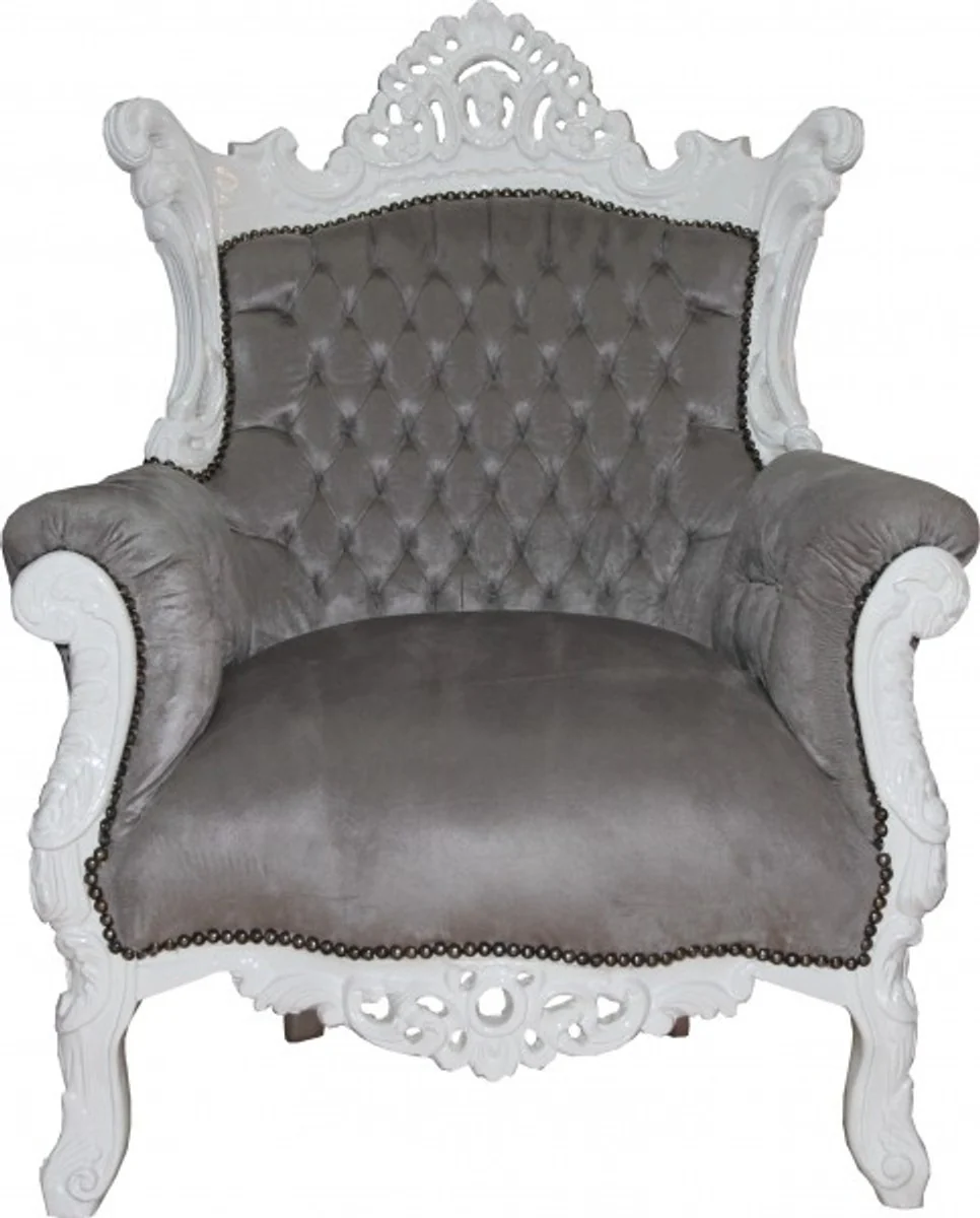 Barock Sessel Al Capone Grau / Weiss - Antik Stil
