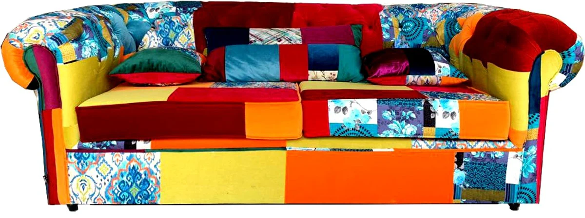 Chesterfield 3 Seater Sofa Patchwork Colorful - Living Room Designer Couch