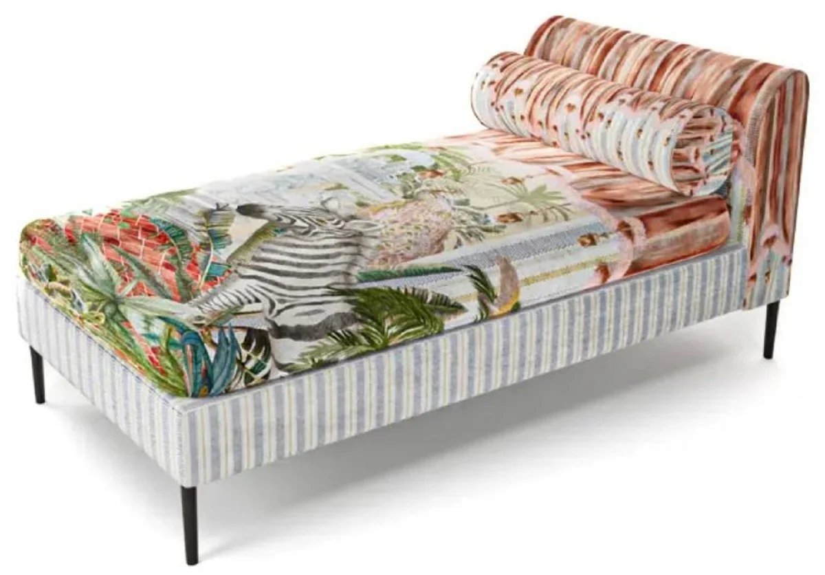 Luxury chaise longue multicolored / black 84 x 164 x H. 80 cm - Living room lounge chair - Recamiere - Living room furniture - Luxury furniture