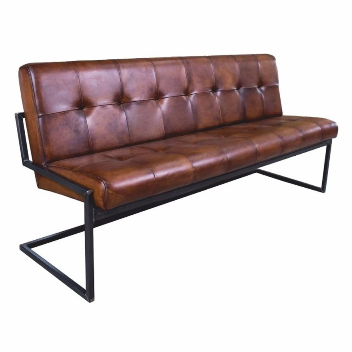 Luxury Chesterfield genuine leather bench brown / black 185 cm - genuine leather furniture