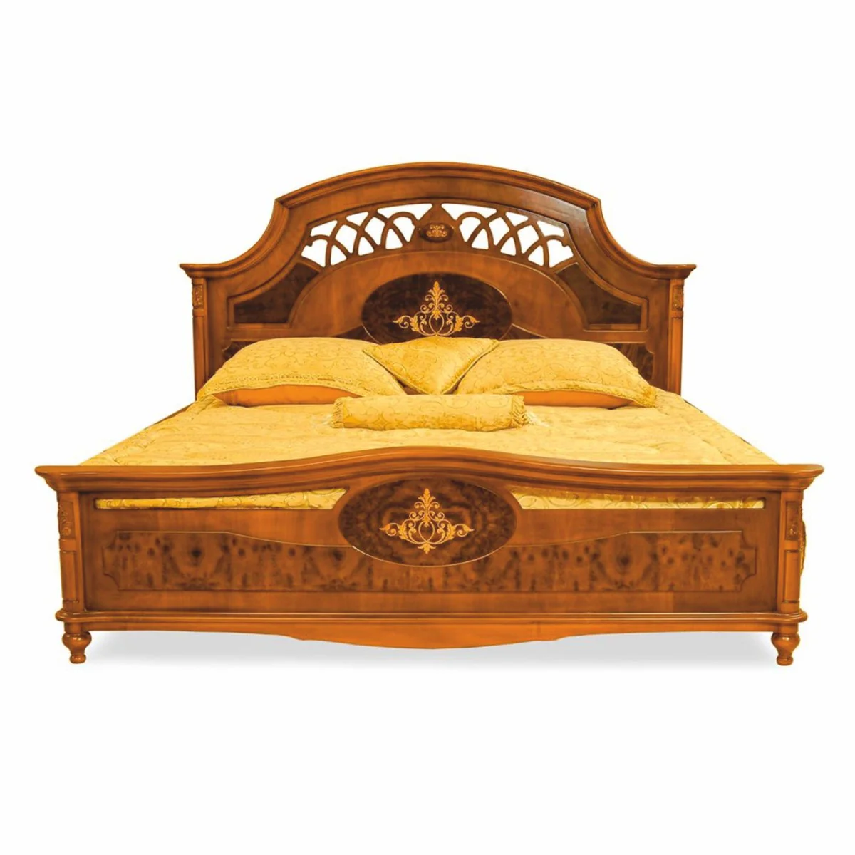 Luxury Baroque Solid Wood Double Bed Brown / Dark Brown - Baroque Bedroom Furniture
