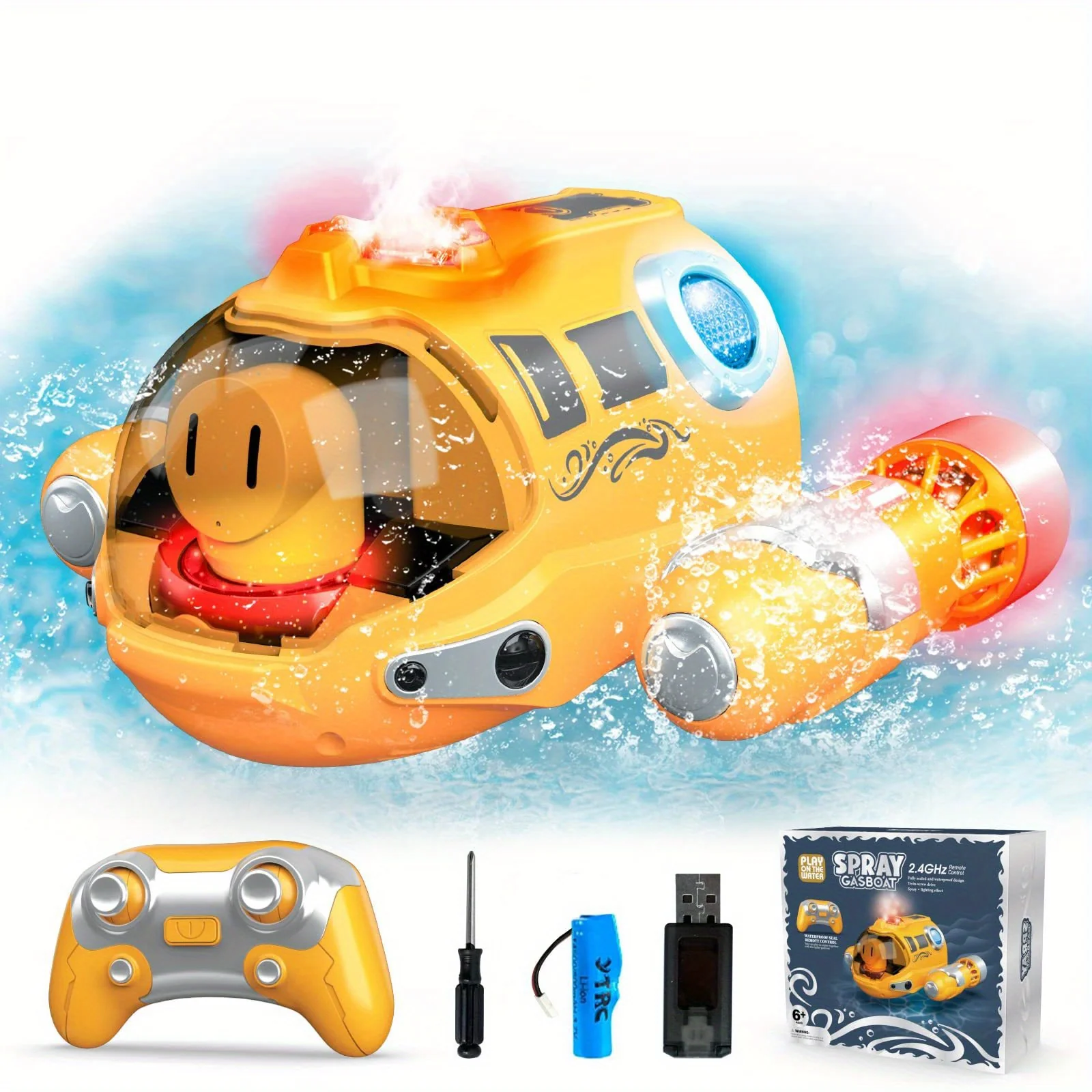 TUSEANG Ferngesteuertes Boots-Poolspielzeug: 2,4 GHz RC-Boot-Wasserspielzeug mit leuchtendem Spray und wasserdichter Fernbedienung – perfektes Geschenk für Kinder und Jungen und Mädchen!