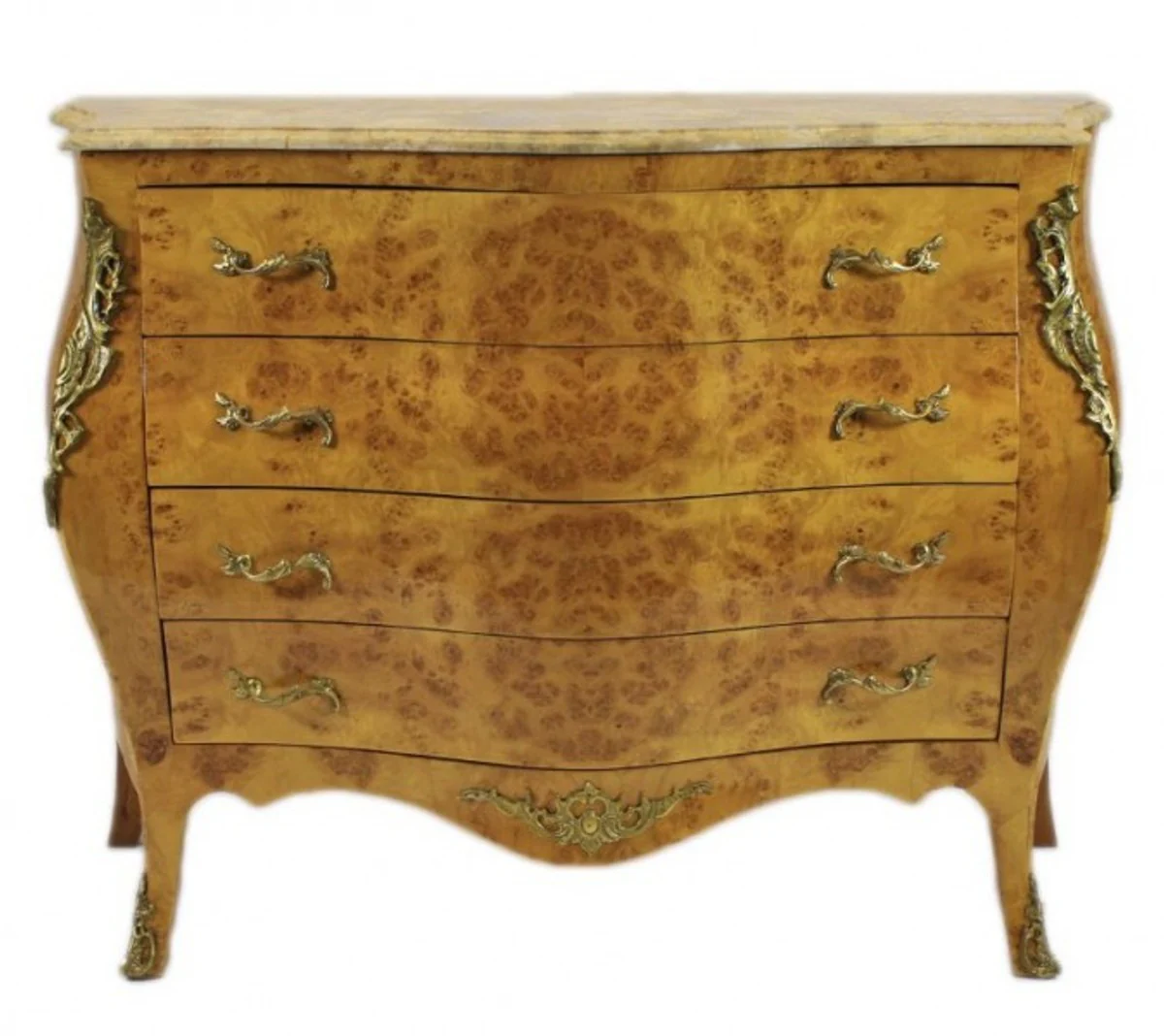 Baroque chest of drawers in maple color with cream-colored marble top - Louis XIV Empire chest of drawers