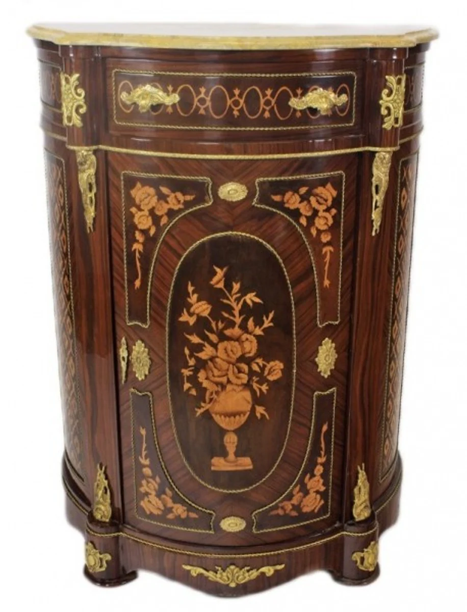 Empire chest of drawers cabinet with marble top mahogany dark brown inlay - baroque furniture chest of drawers