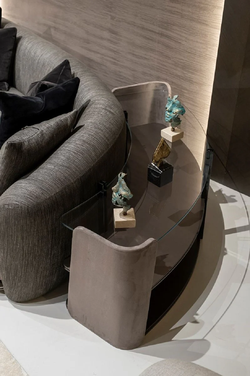 Luxury shelf cabinet gray / dark brown / bronze 141.45 x 105.41 x H. 61.5 cm - Curved cabinet with glass top - Living room furniture - Hotel furniture - Luxury furniture