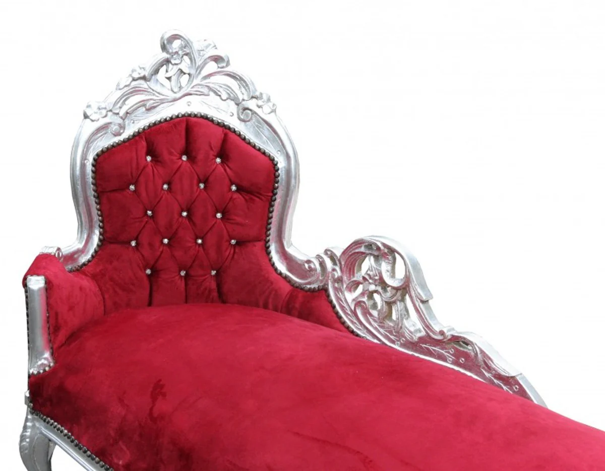 Baroque chaise longue King Bordeaux red/silver with bling bling glitter stones