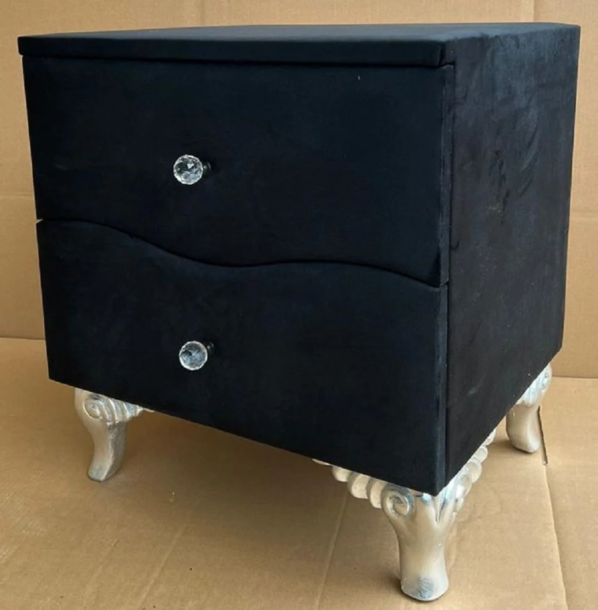 Baroque night dresser with 2 drawers black / silver - Baroque style bedside table - Baroque furniture - Bedroom furniture in Baroque style - Noble & magnificent