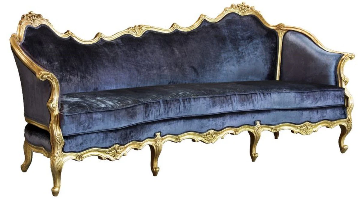 Luxury Baroque Velvet Sofa Blue / Gold - Elegant Handmade Living Room Sofa in Baroque Style - Baroque Living Room Furniture - Noble & Magnificent