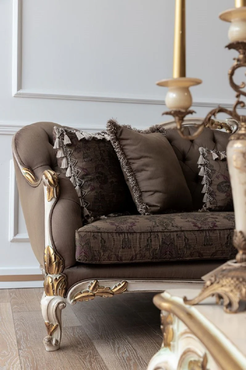 Luxury Baroque Sofa Brown/Cream/White/Gold - Handmade Living Room Sofa - Baroque Living Room Furniture