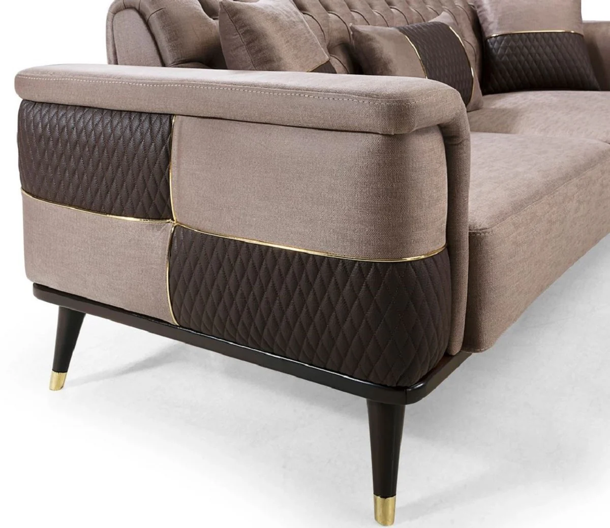 Luxury sofa bed brown / dark brown / gold 225 x 94 x H. 83 cm - Modern living room sofa - Living room furniture