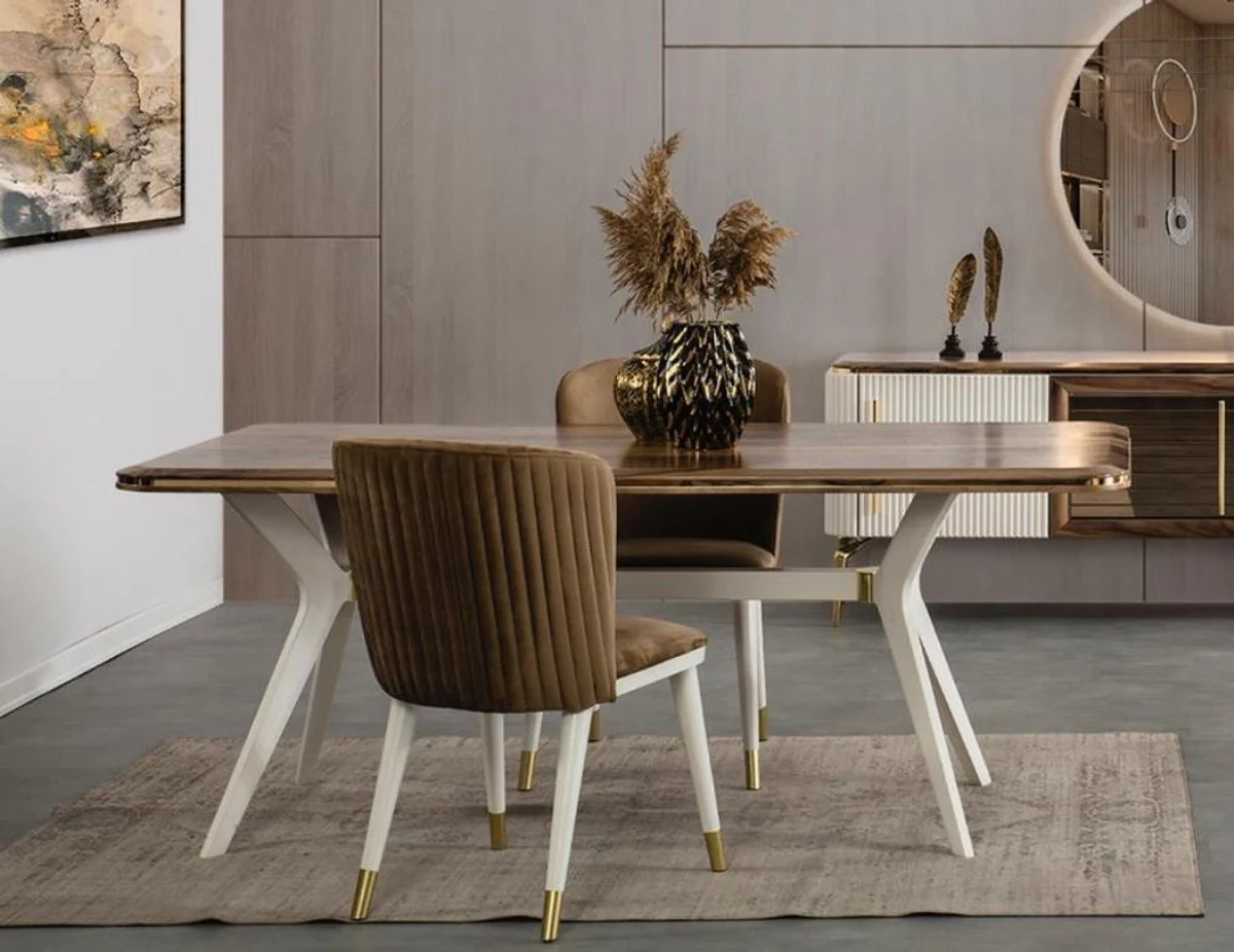 Luxury Art Deco Dining Room Set Brown / White / Gold - 1 Dining Room Table & 6 Dining Chairs - Art Deco Dining Room Furniture