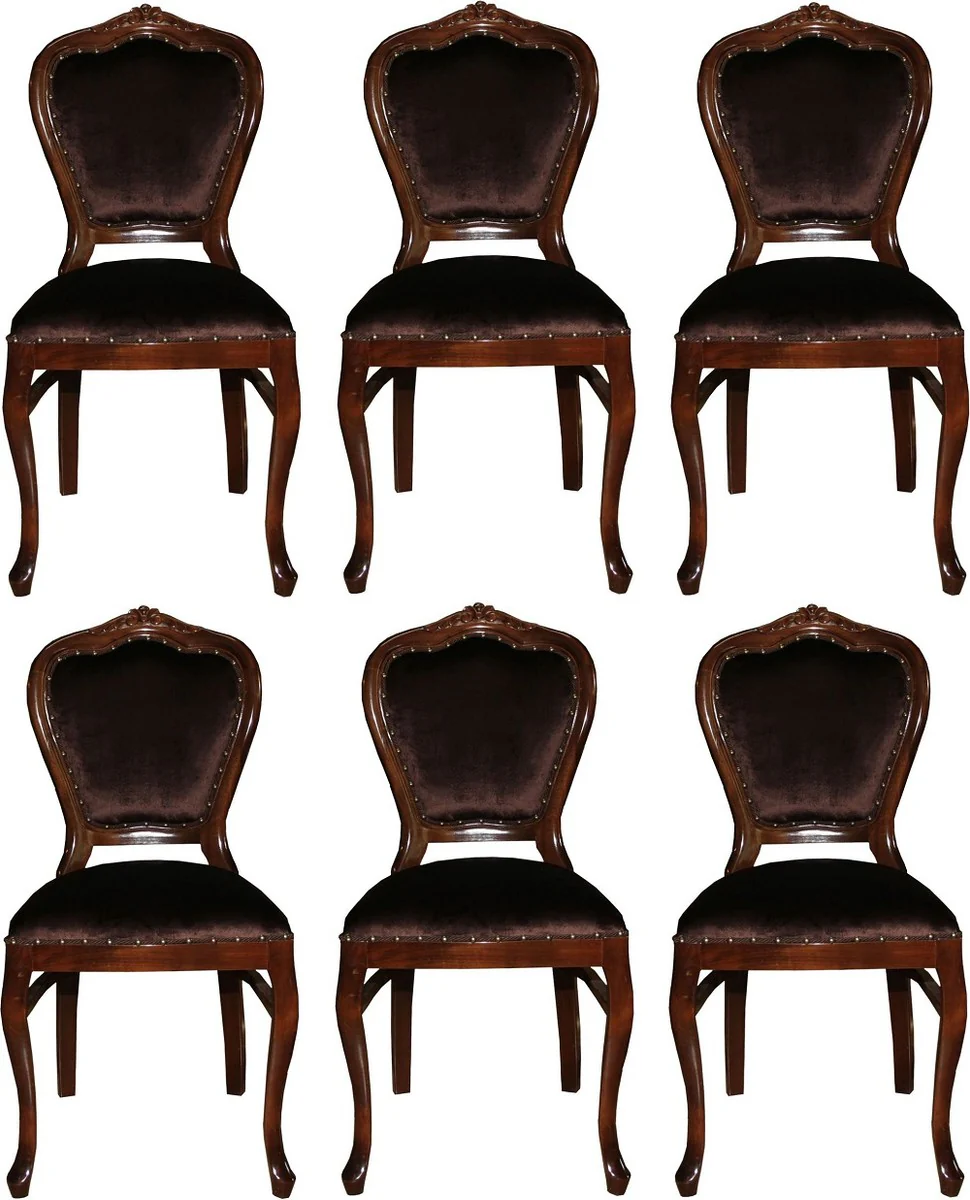 Luxury Baroque Dining Room Set Brown / Brown 45 x 46 x H. 99 cm - 6 handmade dining chairs - Baroque dining room furniture