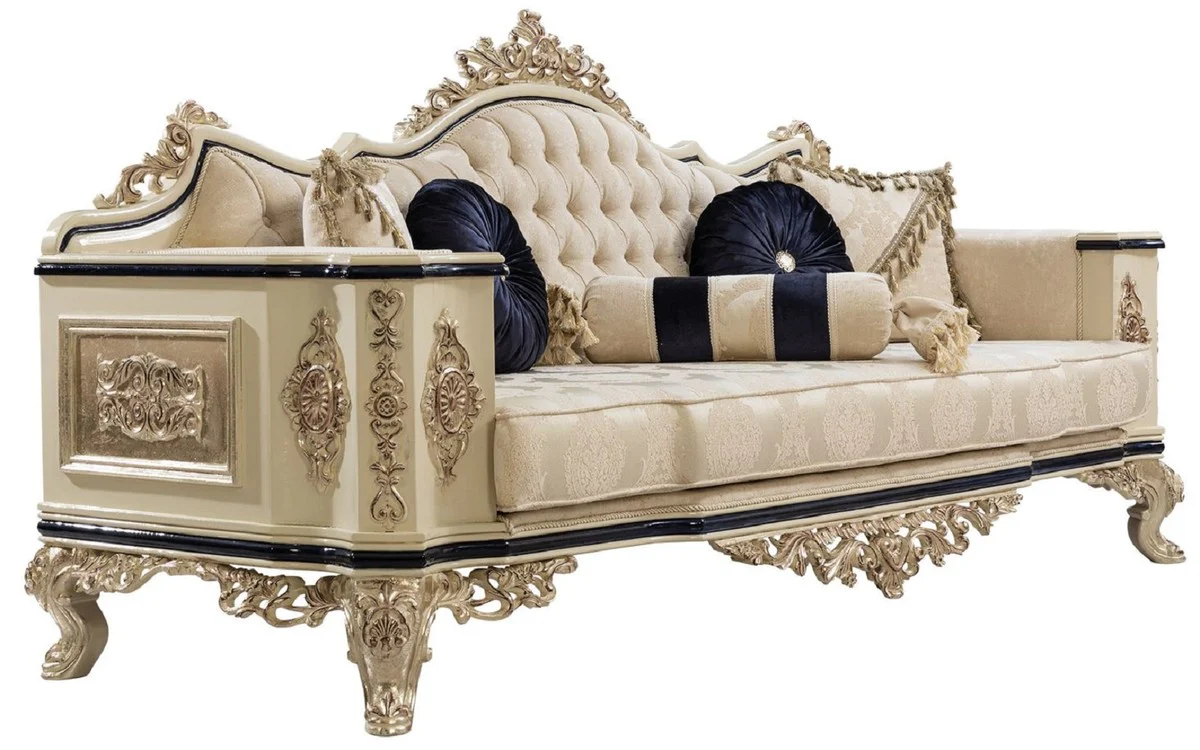 Luxury Baroque Living Room Set White / Cream / Black / Antique Gold - 2 Baroque Sofas & 2 Baroque Armchairs & 1 Baroque Coffee Table - Luxury Living Room Furniture in Baroque Style - Baroque Furniture