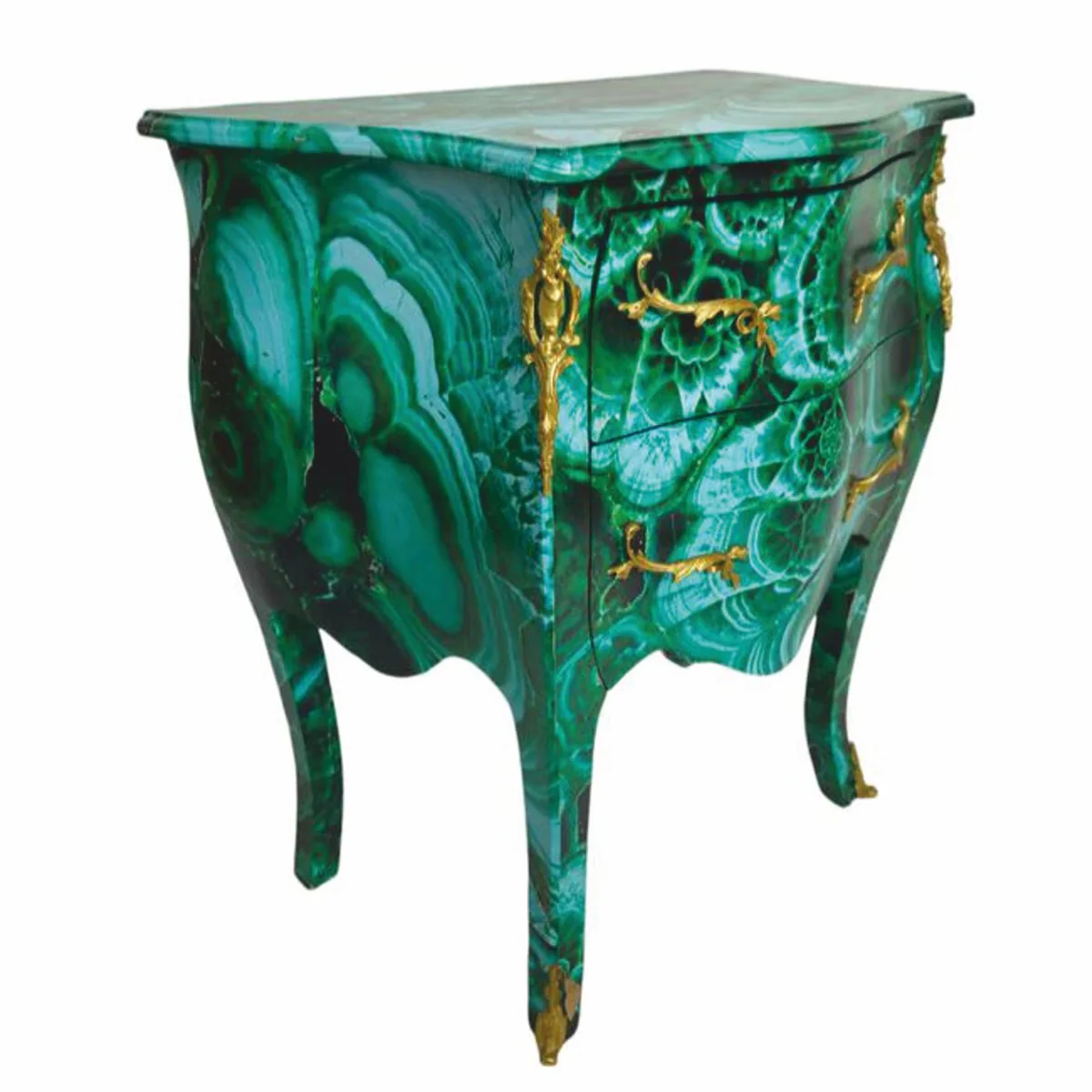 Baroque night dresser with 2 drawers malachite green / brass - Baroque furniture