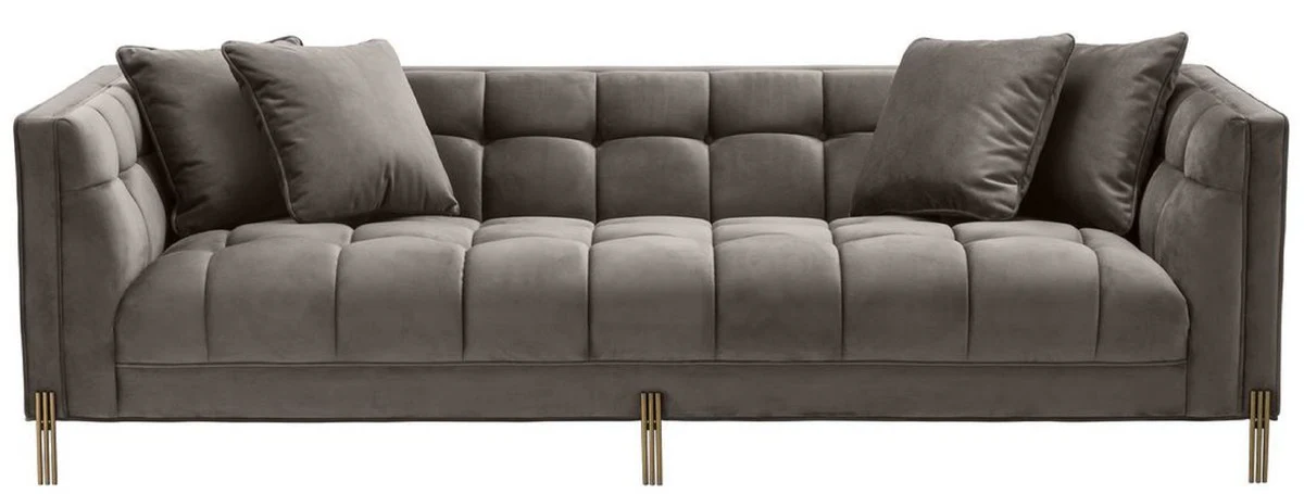 Luxury velvet sofa with 4 cushions gray / brass 231 x 95 x H. 68 cm - living room sofa - luxury quality