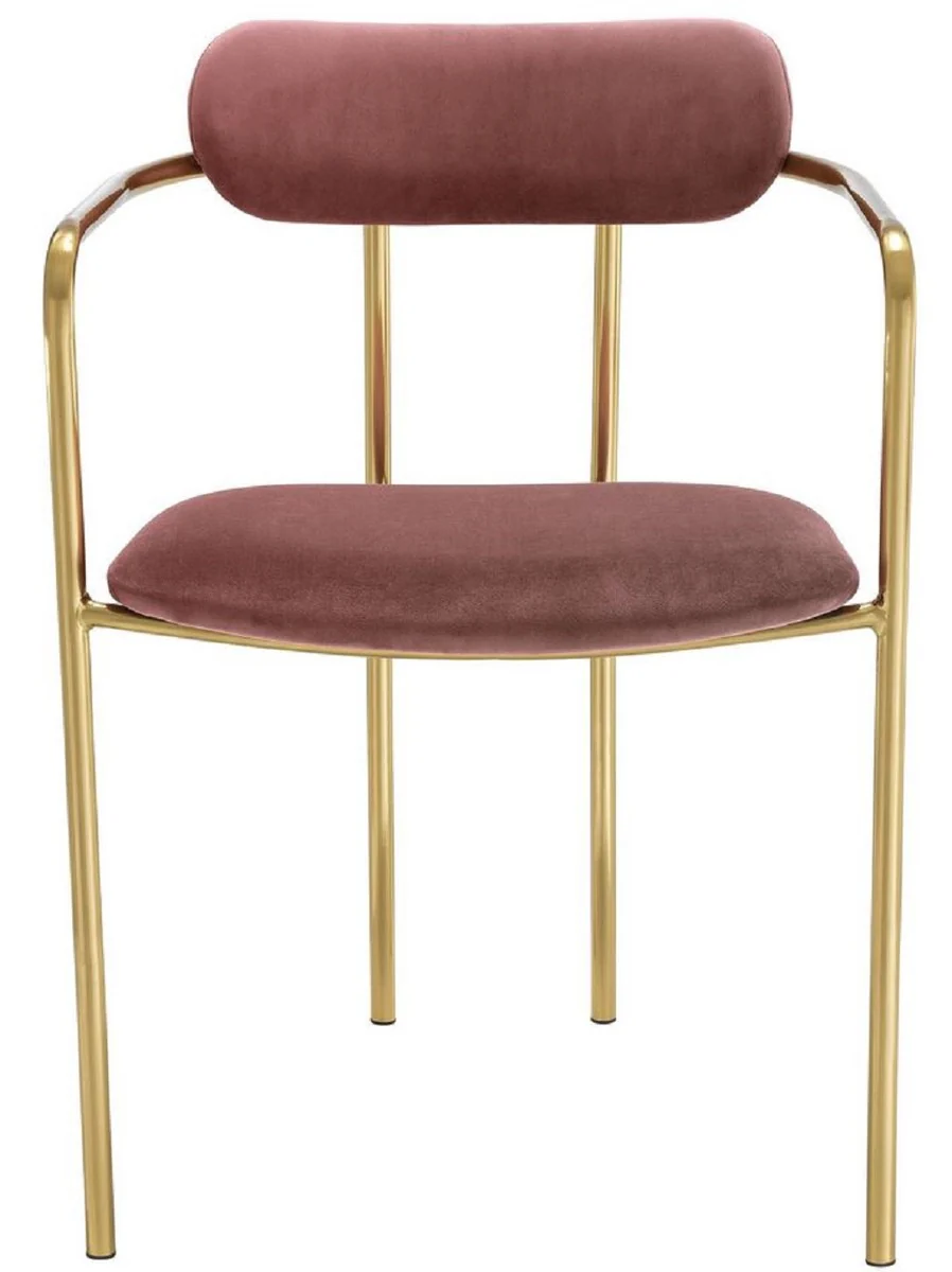 Luxury dining room chairs with armrests pink / gold 53 x 50 x H. 74 cm - kitchen chairs with elegant velvet fabric - dining room set - dining room furniture