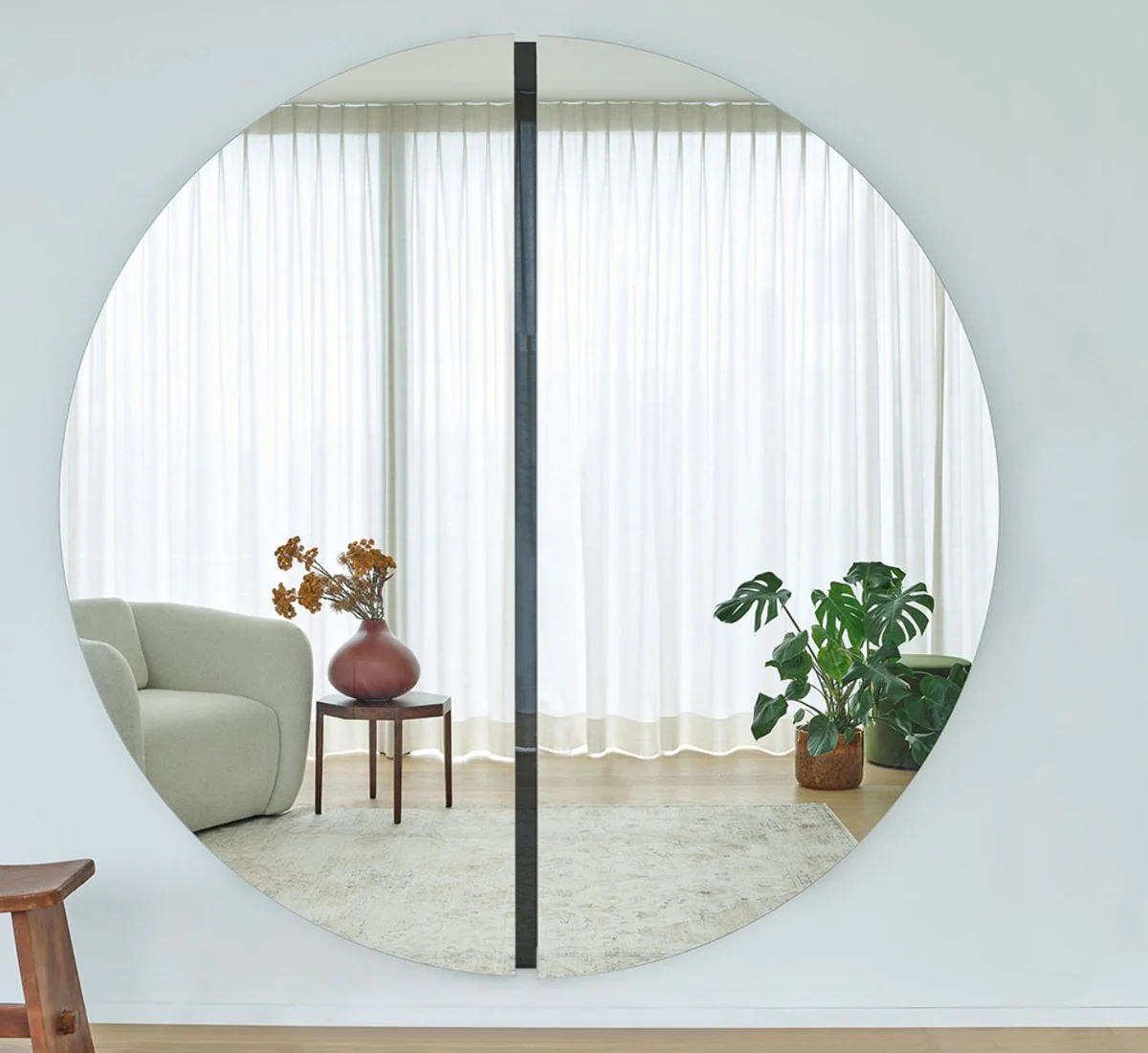 Luxury mirror black 200 x 3.5 x H. 200 cm - Round wall mirror - Living room Hotel Restaurant Boutique mirror