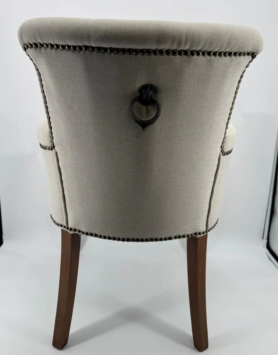 Luxus Esszimmer Stuhl mit Armmlehnen Grau / Braun H. 86 cm - Esszimmer Möbel