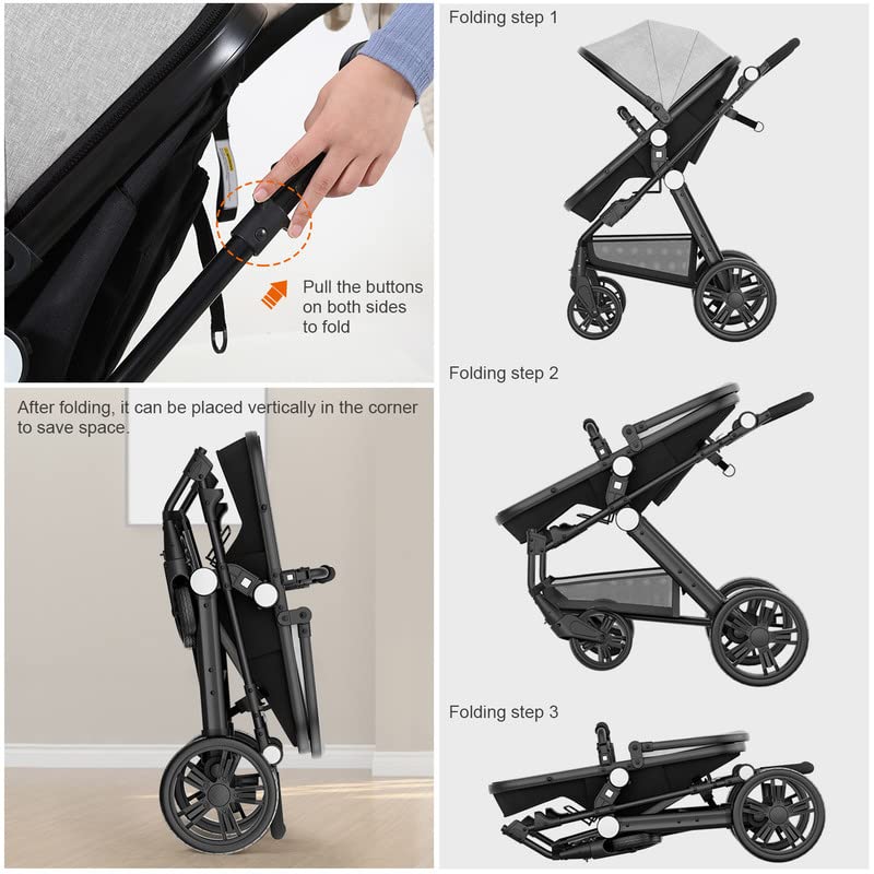 Kinderwagen für Neugeborene, wendbarer Stubenwagen für Kleinkinder, zum luxuriösen Vista-Sitz für Kleinkinder für Jungen und Mädchen, kompakter Einzel-All-Terrain-Kinderwagen, Kinderwagen-Abdeckung, Getränkehalter, Netz …