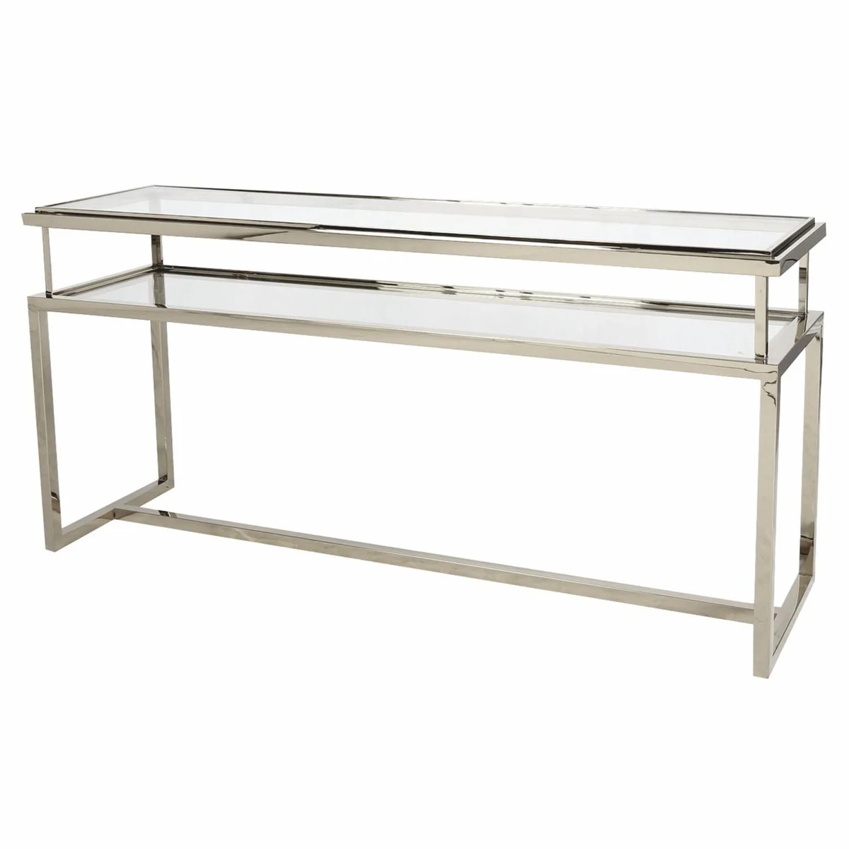 Luxus Edelstahl Konsole mit Glasplatten Silber 160 cm - Luxus Interior
