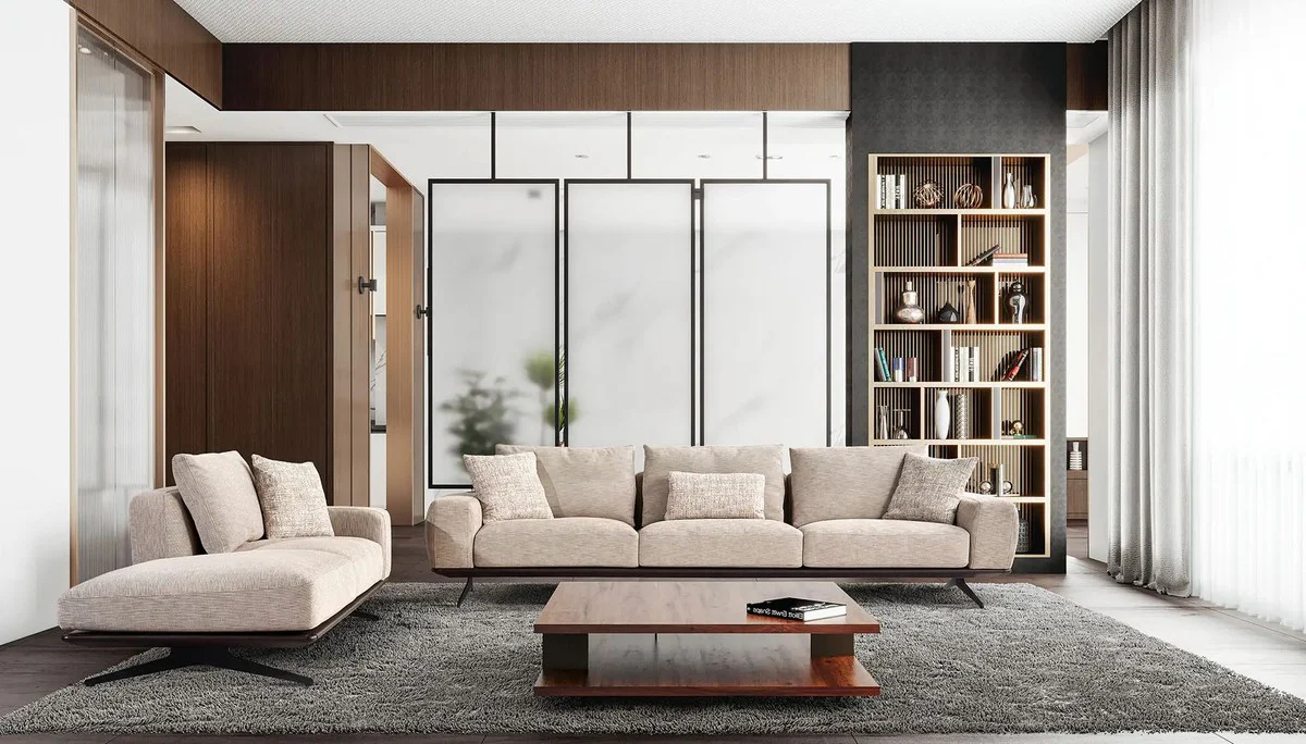 Luxury sofa beige / dark brown 320 x 100 x H. 70 cm - living room sofa - hotel sofa - living room furniture - hotel furniture - luxury furniture - luxury furnishings - living room furnishings