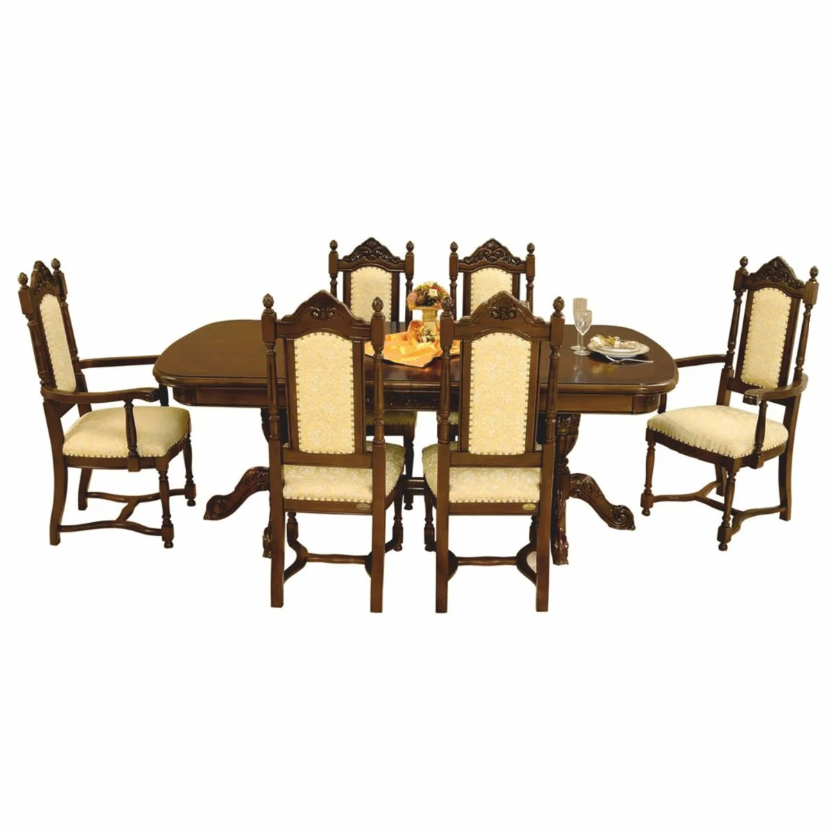 Luxury Baroque Dining Room Set Dark Brown / Cream - Baroque Dining Room Furniture