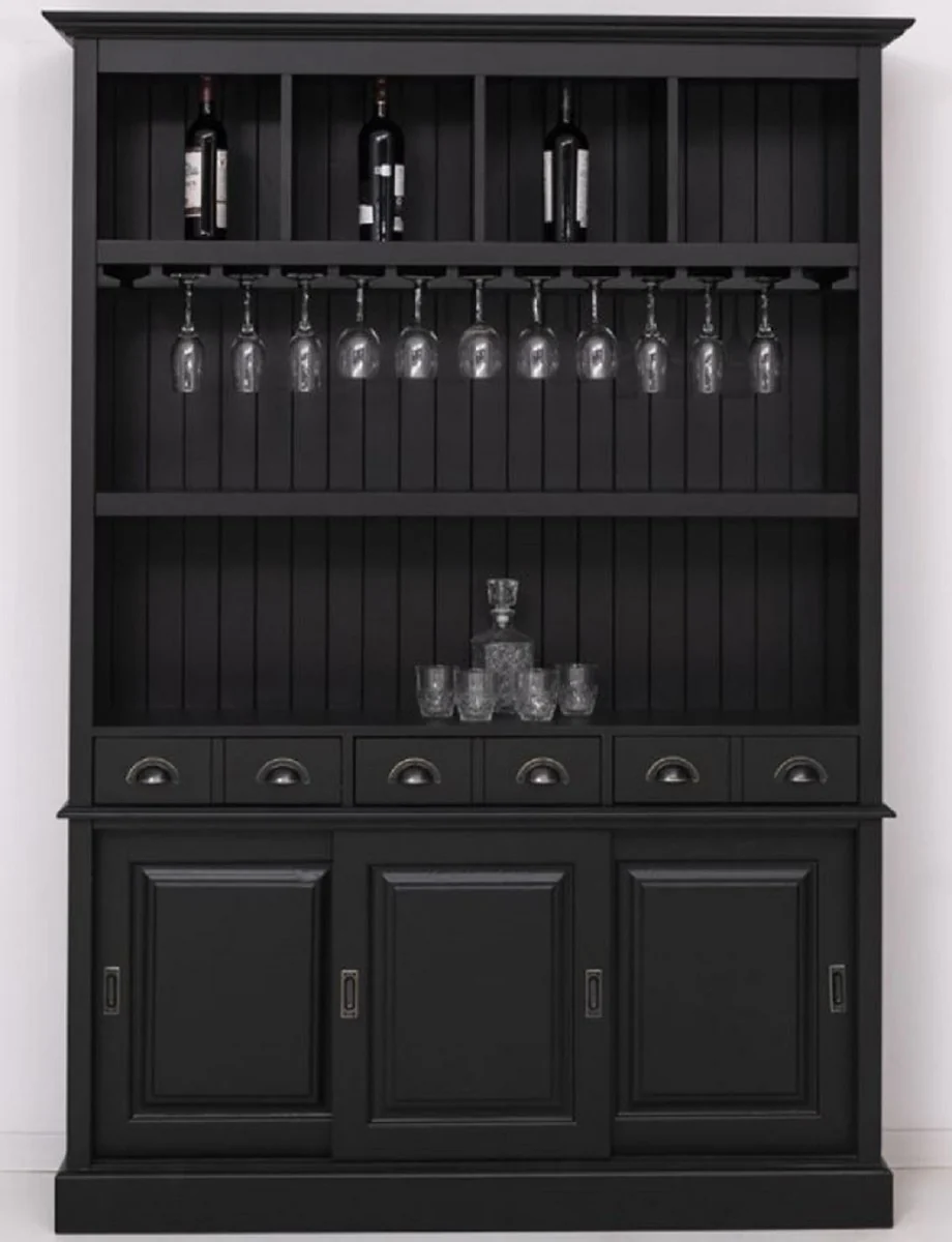 Country house style solid wood bar cabinet black 151 x 36 x H. 210 cm - Solid wood wine cabinet in country house style - Solid wood bar furniture - Country house style bar furniture
