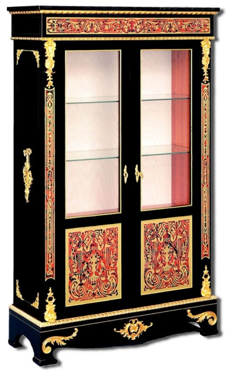Luxury Baroque Boulle display cabinet black / red / gold 93 x 35 x H. 152 cm - Handcrafted solid wood display cabinet with 2 doors - Noble baroque furniture