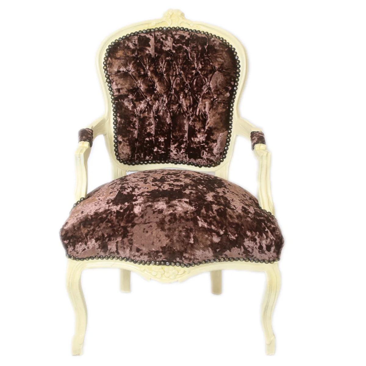 Baroque Salon Chair Brown Velor Fabric / Cream - Antique Design Furniture