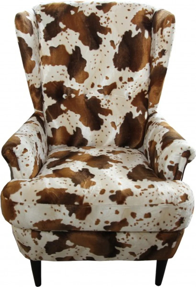 Luxury Wing Chair Cow Pattern Brown/White - Chesterfield Furniture
