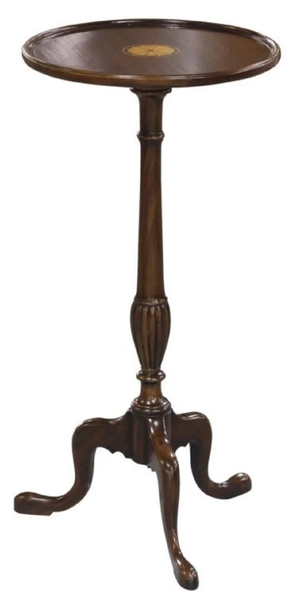 Luxury baroque side table dark brown / gold Ø 30 x H. 62 cm - round mahogany flower table