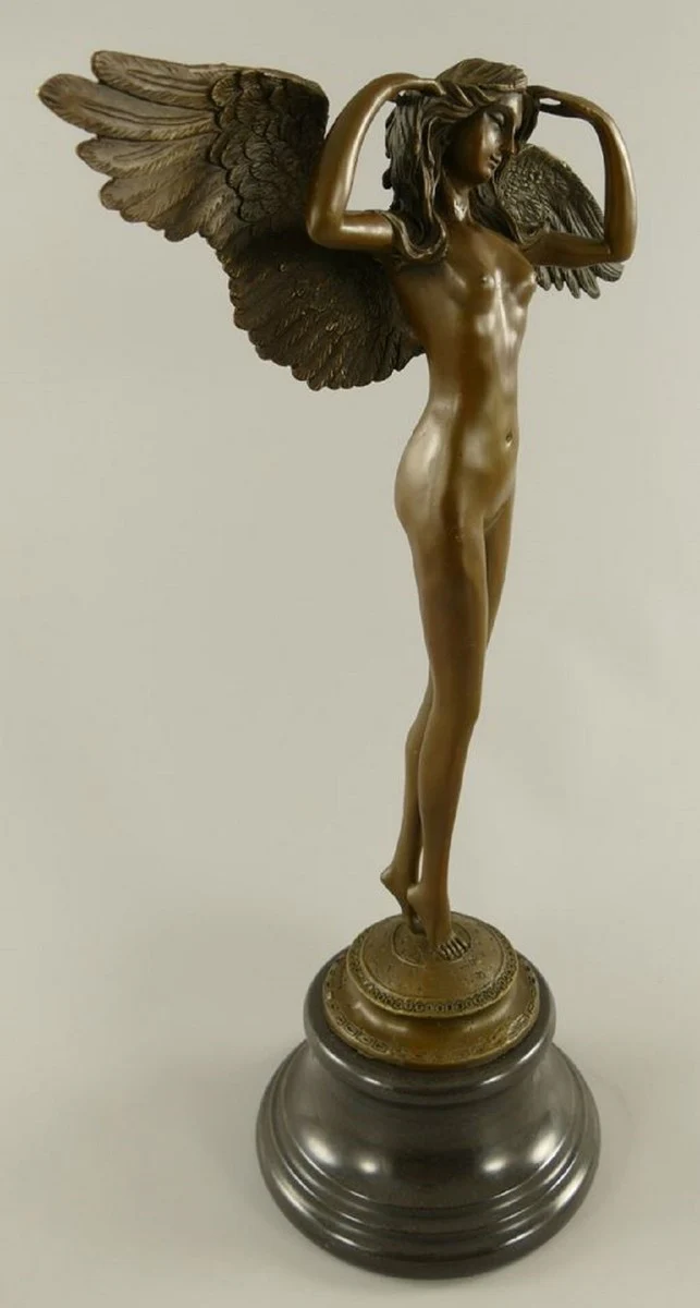 Luxury Art Nouveau decorative sculpture angel bronze / black 38 x 20 x H. 57 cm - Bronze figure with marble base - Baroque & Art Nouveau bronze sculptures