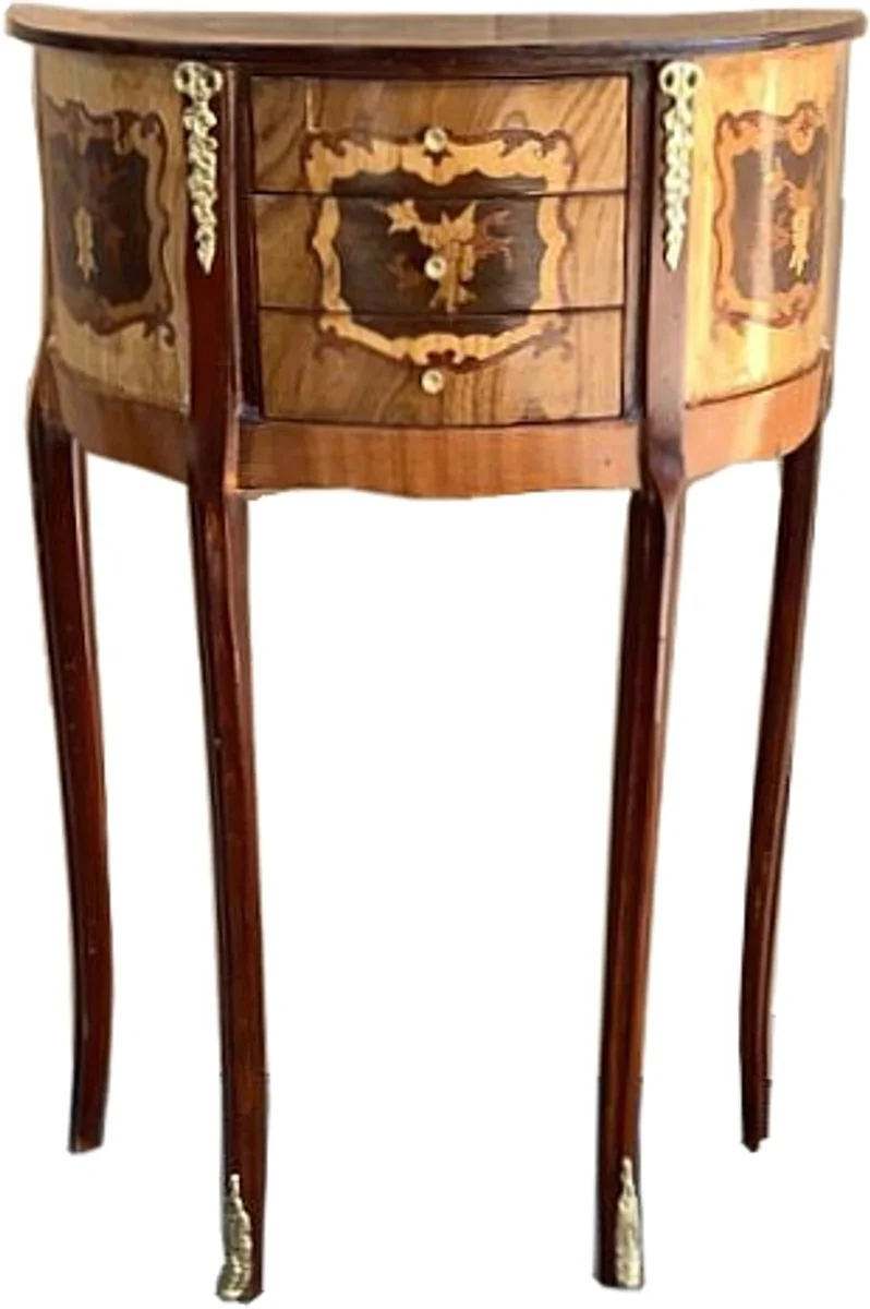 Baroque chest of drawers with 3 drawers brown inlaid - antique style - bedside table console