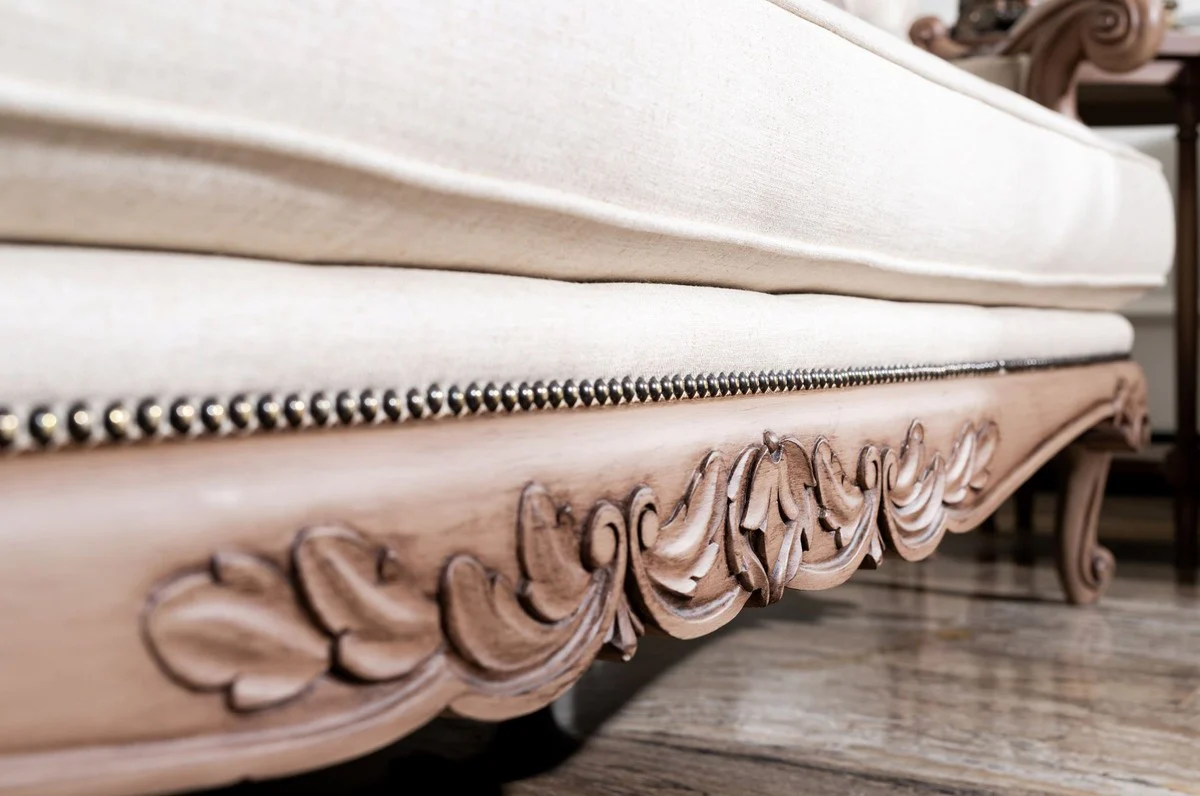 Luxury Baroque Sofa Cream / Brown - Handmade Living Room Sofa in Baroque Style - Baroque Living Room Furniture