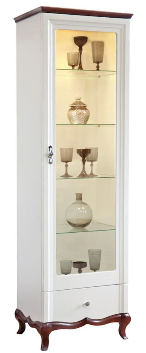 Luxury Art Deco display cabinet white / dark brown 64 x 46.5 x H. 209.5 cm - Illuminated living room cabinet with glass door and drawer - Living room furniture