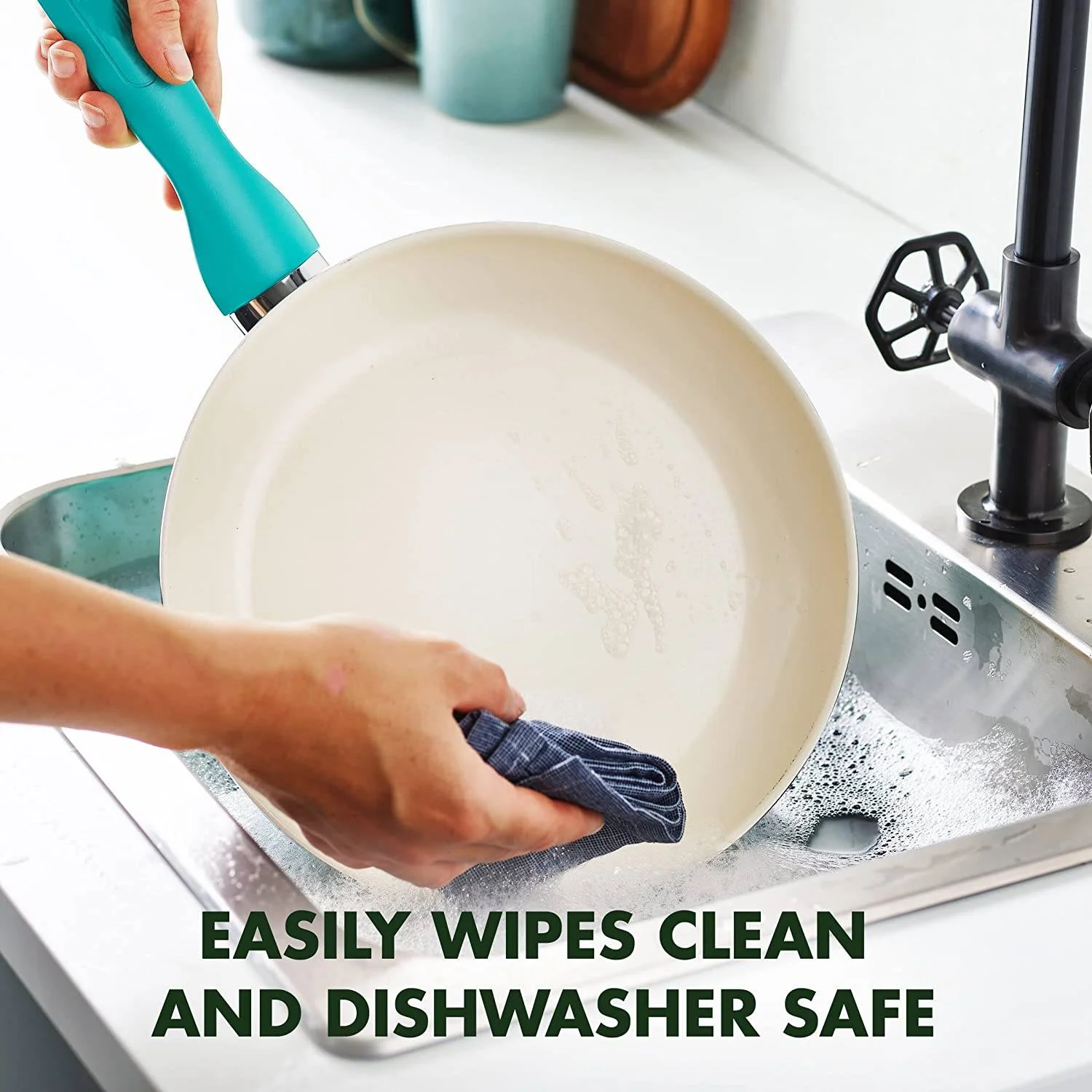 Rio Healthy Keramik-Antihaft-Kochgeschirr-Set, 16-teilig, Töpfe und Pfannen, PFAS-frei, spülmaschinenfest, Türkis