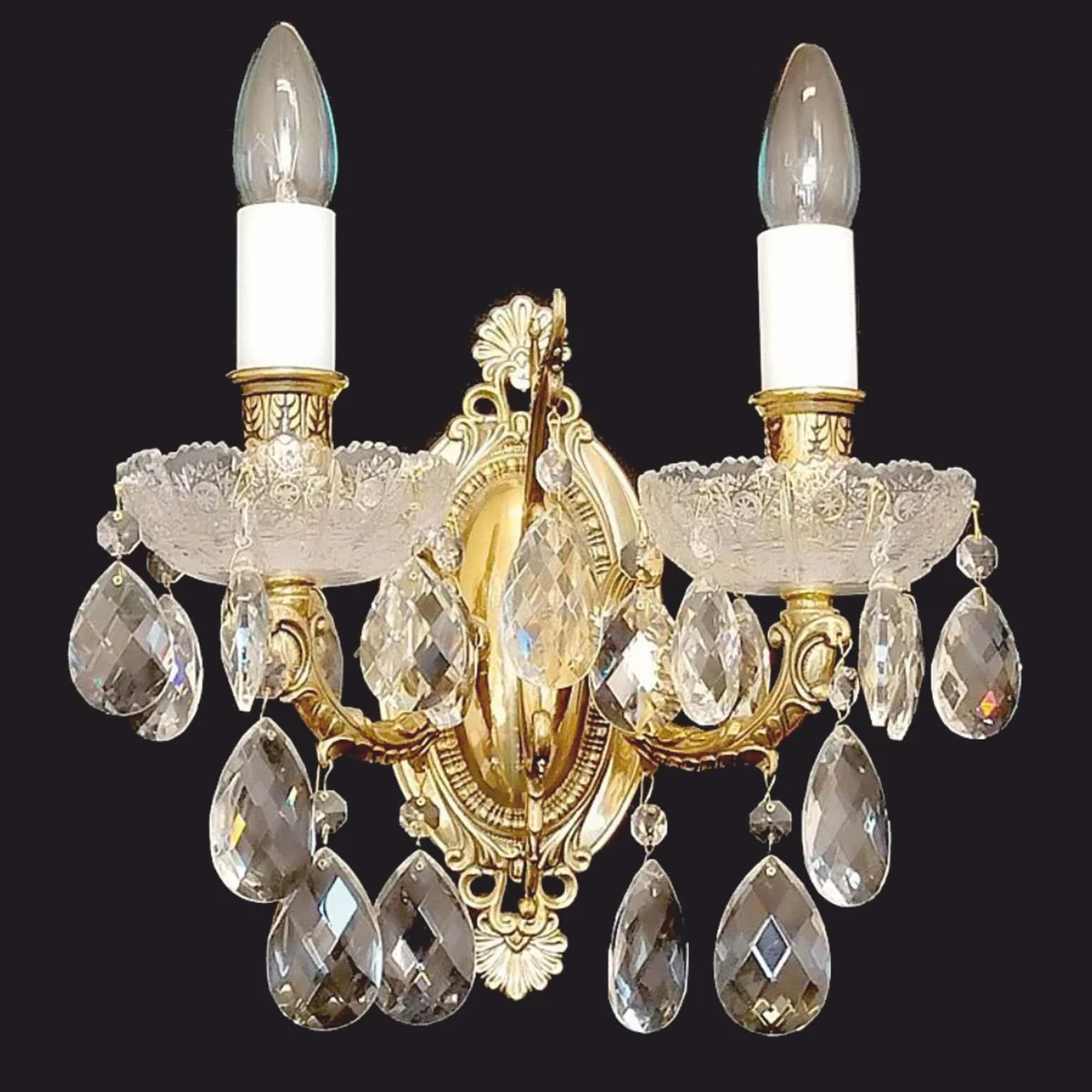 Luxury Baroque crystal glass double wall light gold H. 28 cm