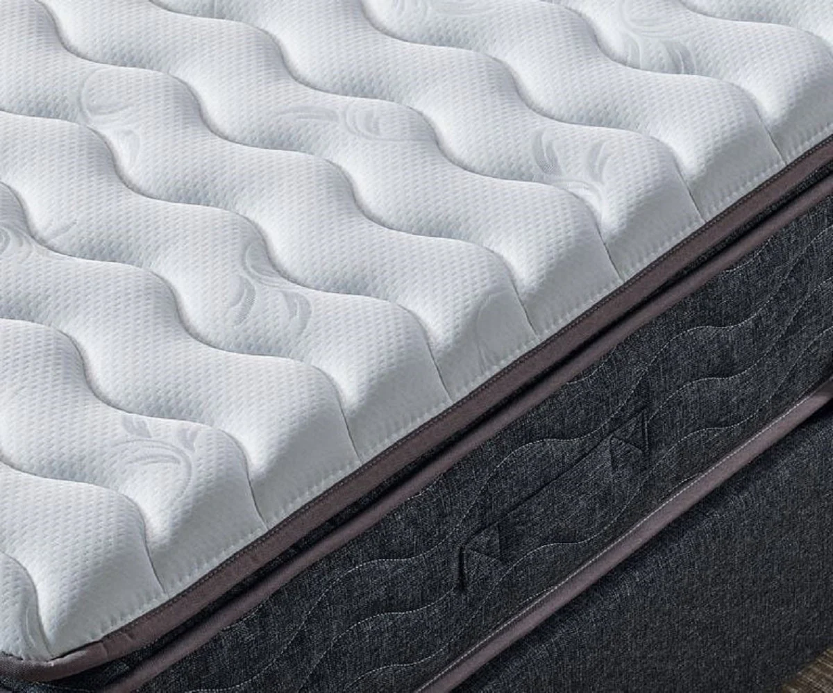 Luxury double bed gray / white / black 180 x 200 cm - solid wood bed with headboard and mattress - bedroom furniture - hotel furniture - luxury furniture - luxury furnishings